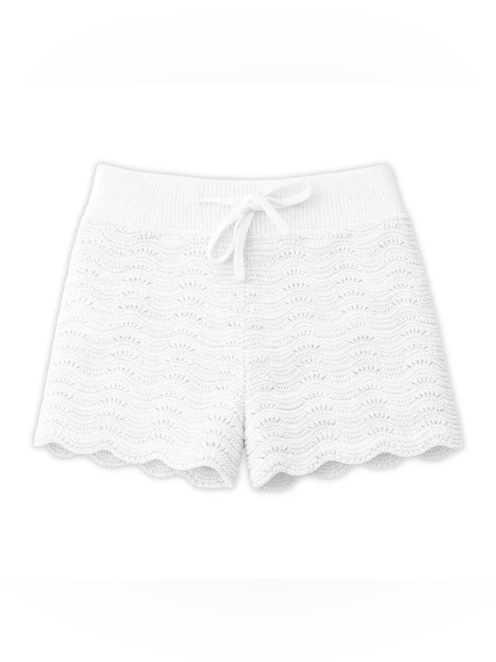 Limeapple Eliora Crochet White Knit Wave-Pattern Shorts